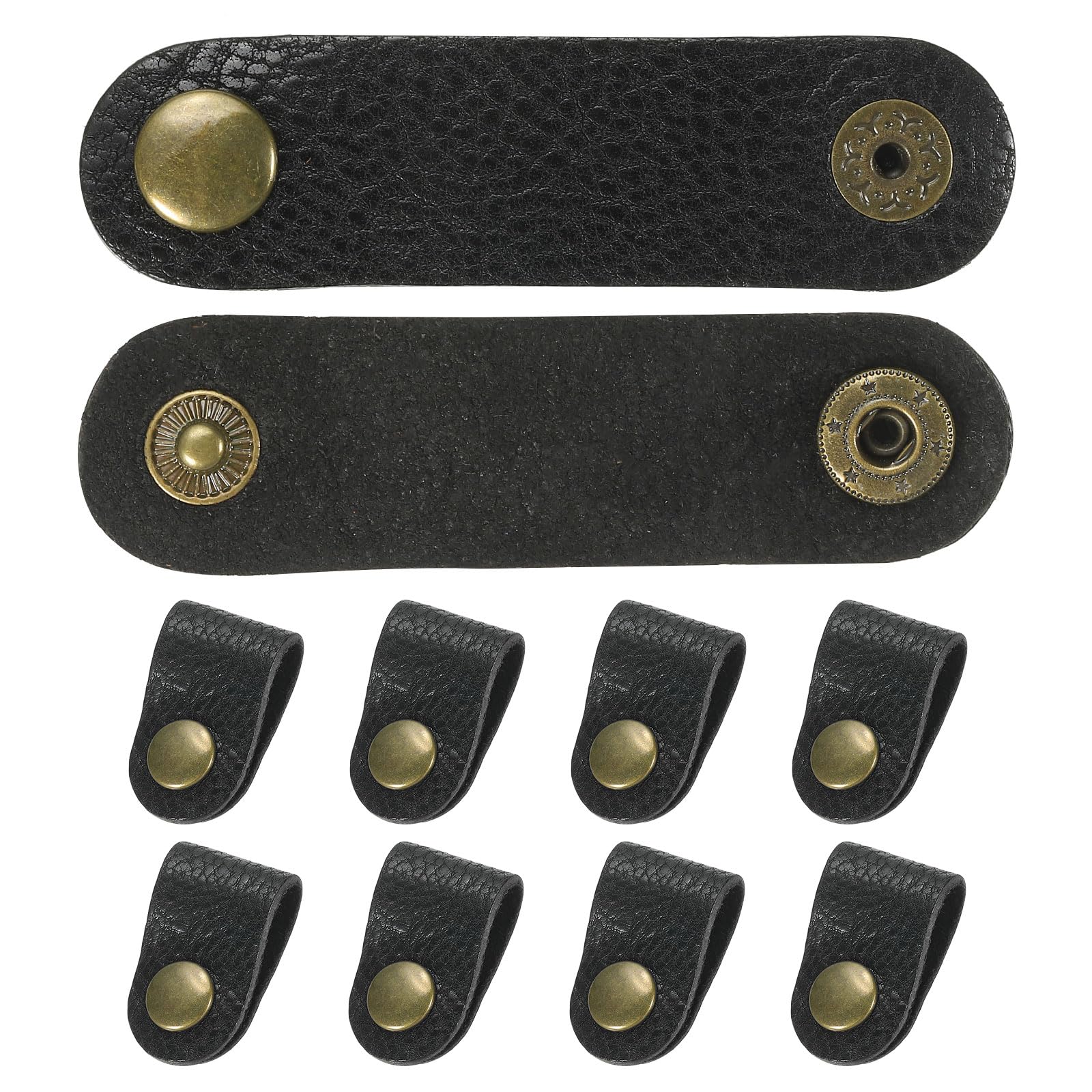 PATIKIL Leather Cord Organizer Cable Straps, 10Pcs 8x2cm Portable Cable Leather Clamps USB Holder Earphone Cord Management for Cable, Wire, Black