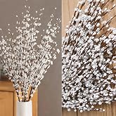 5Pcs White Long Stem Artificial Flowers for Tall Vase DIY Wreath Decor | 29.5" Jasmine Tall Fake Flowers Floor Tall Vase Filler Pussy Willow Branches for Vase Home Wedding Table Centerpieces Decor