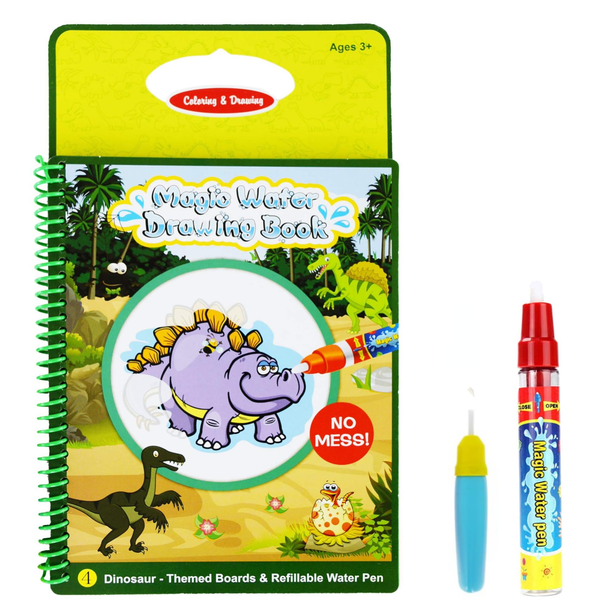 Rangebow Magic Aqua Water Reusable Drawing Doodle Colouring Book with 2 Magic Water Pens for Age 3 Years plus Kids Travel Activity Book Children Toddlers Travel Toys (Dinosaur Book)