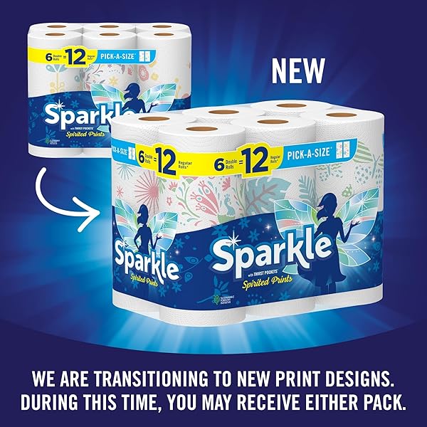 SPARKLE PICK-A-SIZE PAPER TOWELS, SPIRITED PRINTS, 6 DOUBLE ROLLS = 12 REGULAR ROLLS, EVERYDAY VALUE PAPER TOWEL WITH FULL AND HALF SHEETS