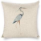 Icotoibabie Linen Throw Pillow Covers Blue Egret on Coastal 18x18 Decorative Pillows for Bed Couch Cushion Sofa Outdoor