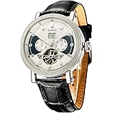SURVAN WatchDesigner Automatic Watches for Men Genuine Leather Strap | Waterproof Self Winding Mechanical Watch Sapphire Crystal Skeleton Watches for Men Gift Packaging