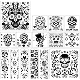 Sugar Skulls Painting Stencils Template - 15 Pcs Day of The Dead Floral Sugar Skulls Traditional Symbols Patterns DIY Stencils Drawing Template Set for Wood Table Clothes T-Shirt Painting DIY Drawing