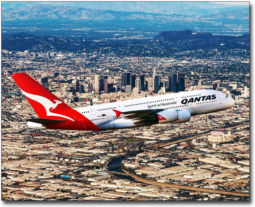 Qantas Airlines Airbus A380-800 Over Los Angeles 8x10 Photograph Photo Print