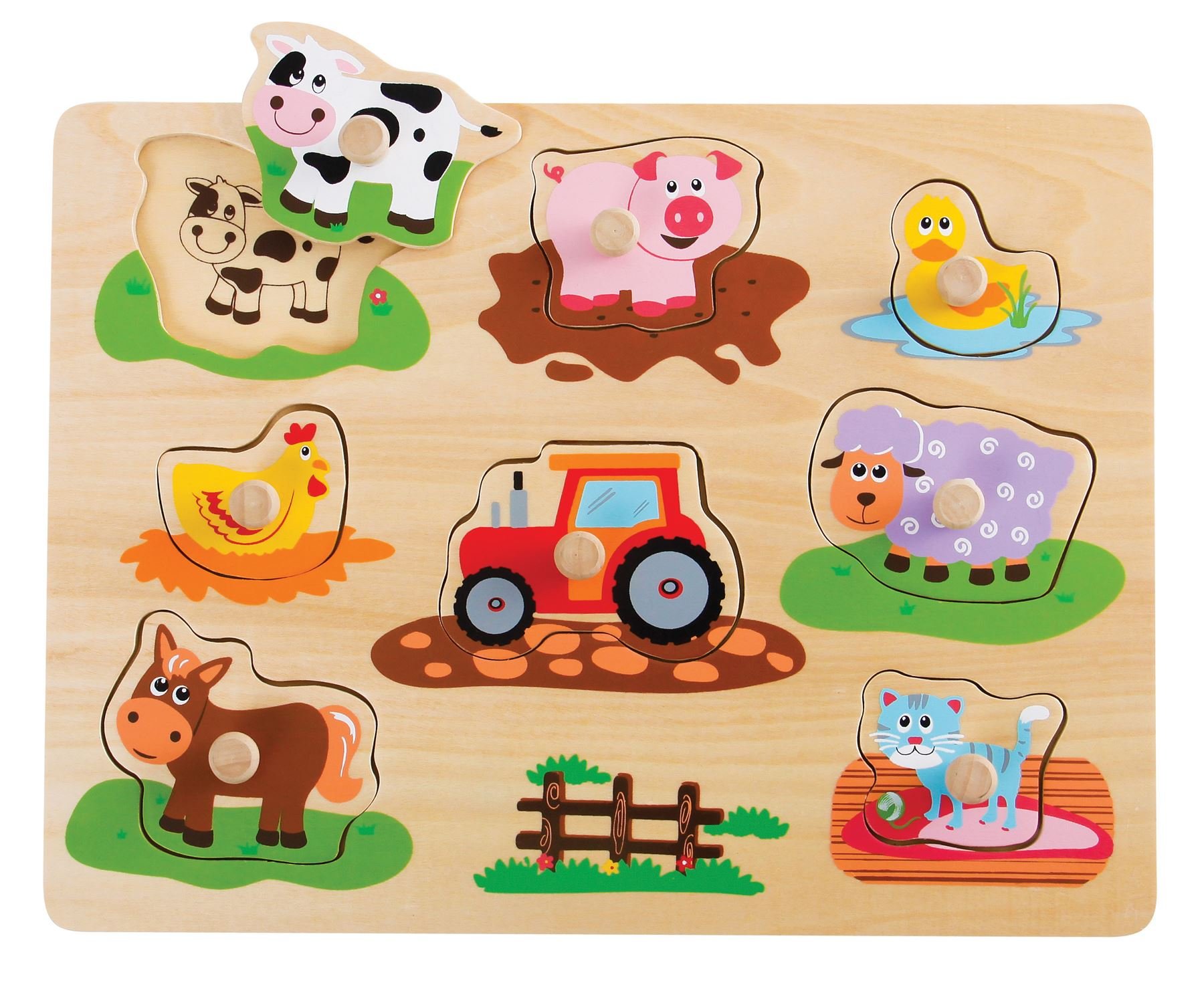 Lelin Wooden Farm Animals Peg Puzzles Toy Montessori Jigsaw Puzzle Board Colourful Images for Learning Animals for Toddlers Kids Children 12 Months +