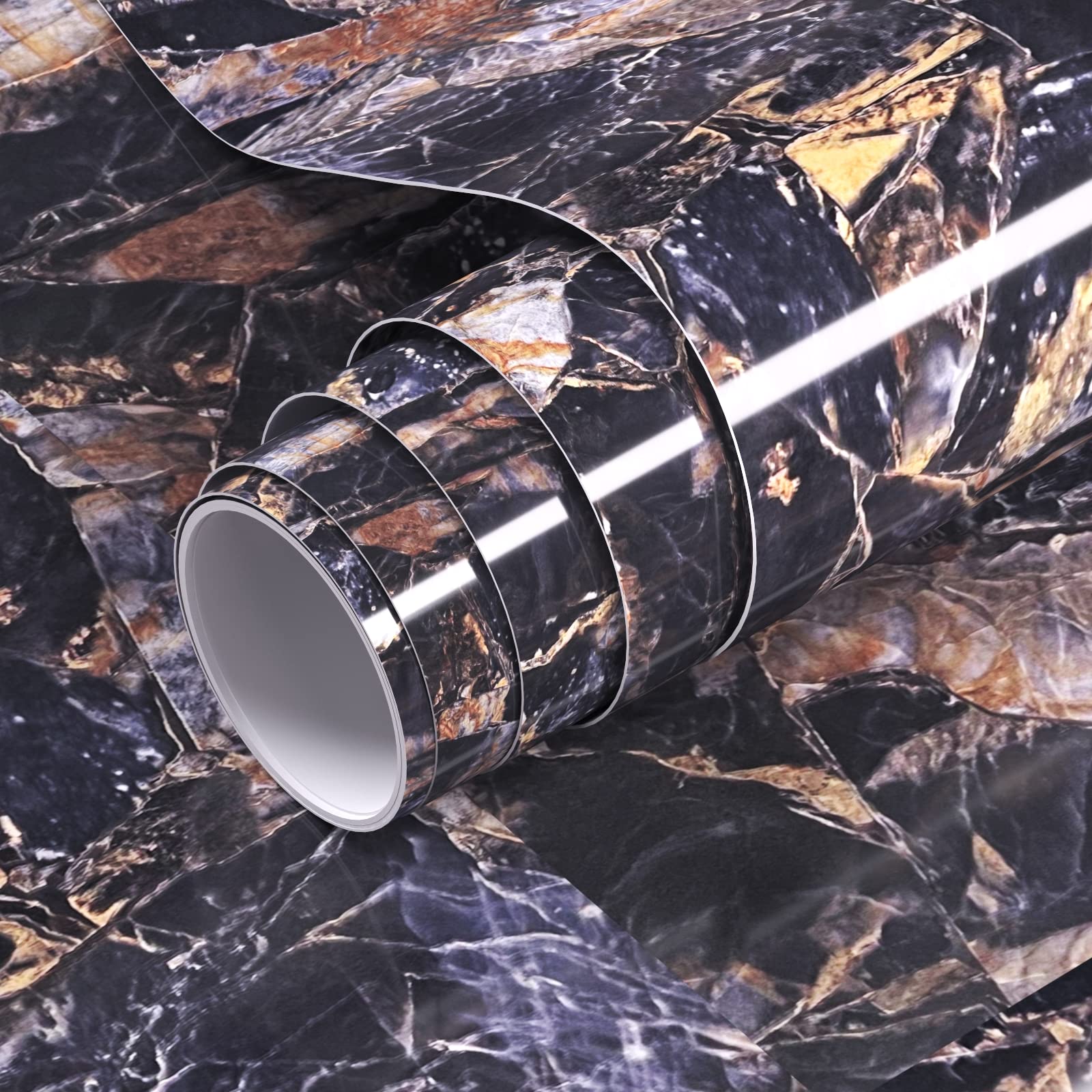 VOLEAAR Black and Blue Marble Contact Paper 60CM x 1000CM Peel and Stick Wallpaper for Countertop Cabinet Backsplash Shelf Liner