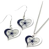 NFL Swirl Heart Earrings and Pendant Set - Jewelry Gift for Mom, Wife, Sister, Daughter, Best Friend - Ideal Gift for Birthdays, Anniversaries and Special Occasions