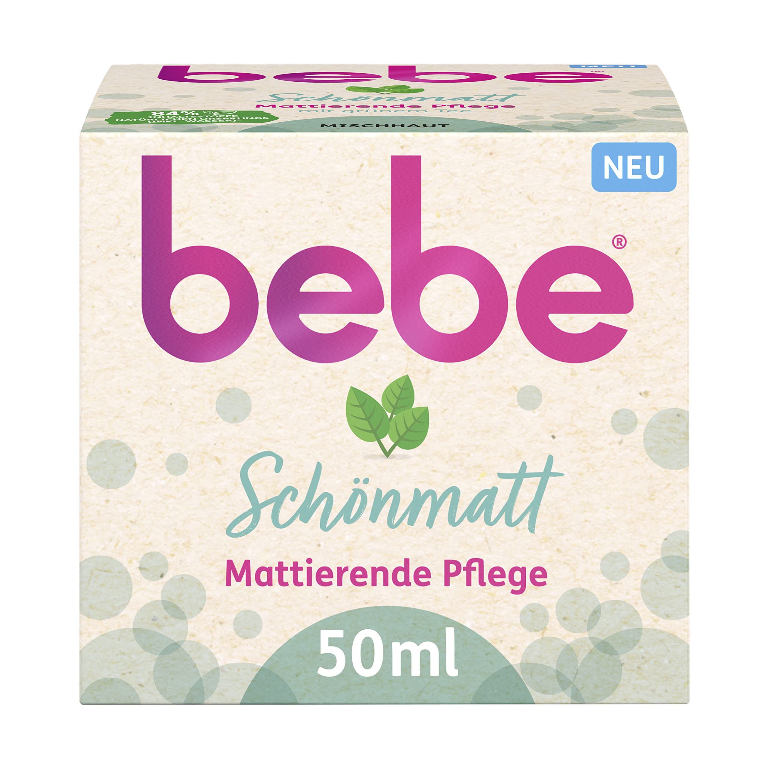 bebe Schönmatt Matte Care (50 ml), Matte Face Cream for Combination Skin with Green Tea, Light Moisturising Cream for the Face and a Healthy and Smooth Look