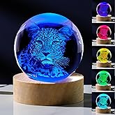 3D Cheetah Gifts for Women - Crystals Ball 60mm - Glass Animals Figurine Cheetah Decor Stuff for Anniversary Birthday