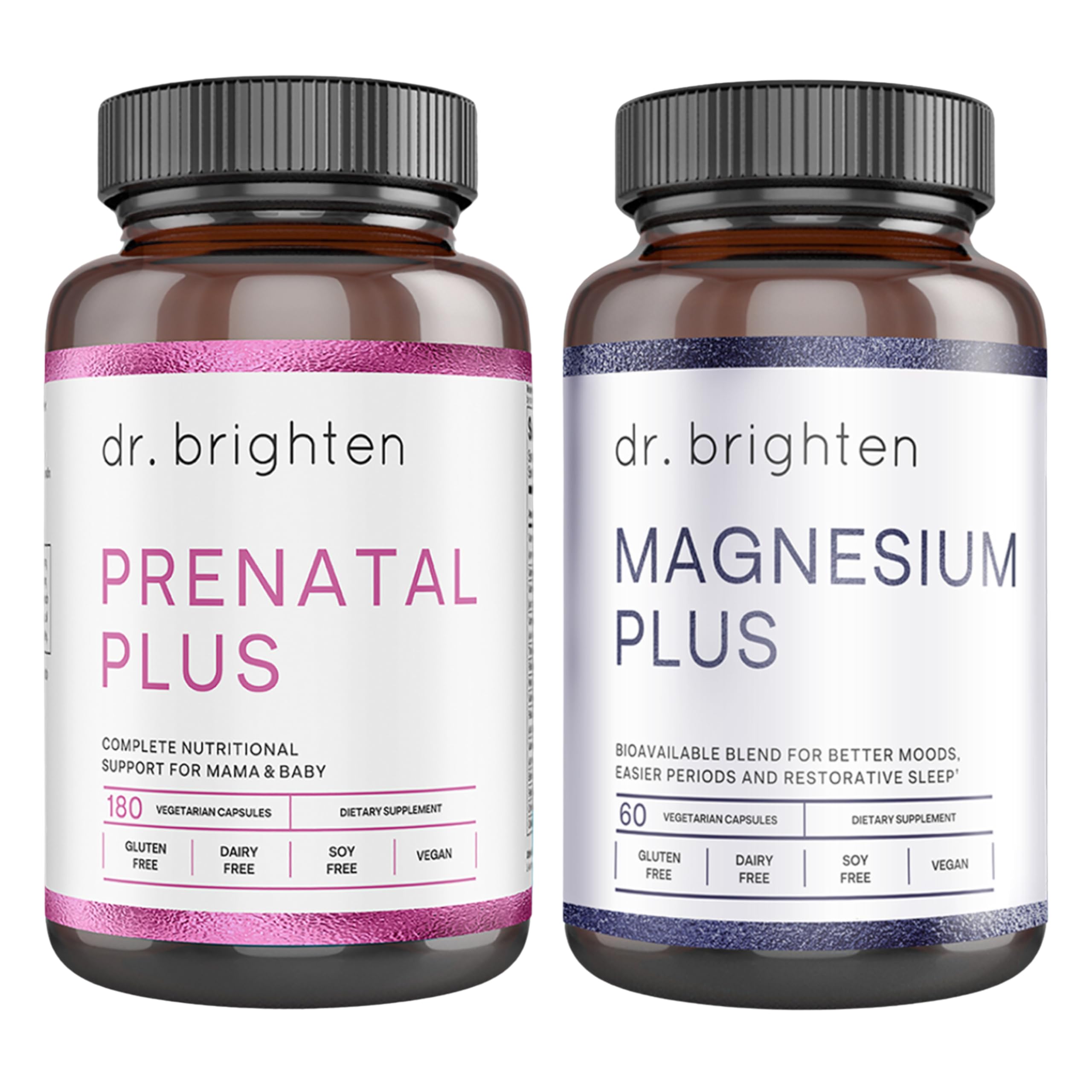 Dr. Brighten Prental Plus and Magnesium Plus Bundle for Pregnant and Nursing Mothers - Non-GMO, Vegan Made Without Gluten and Soy