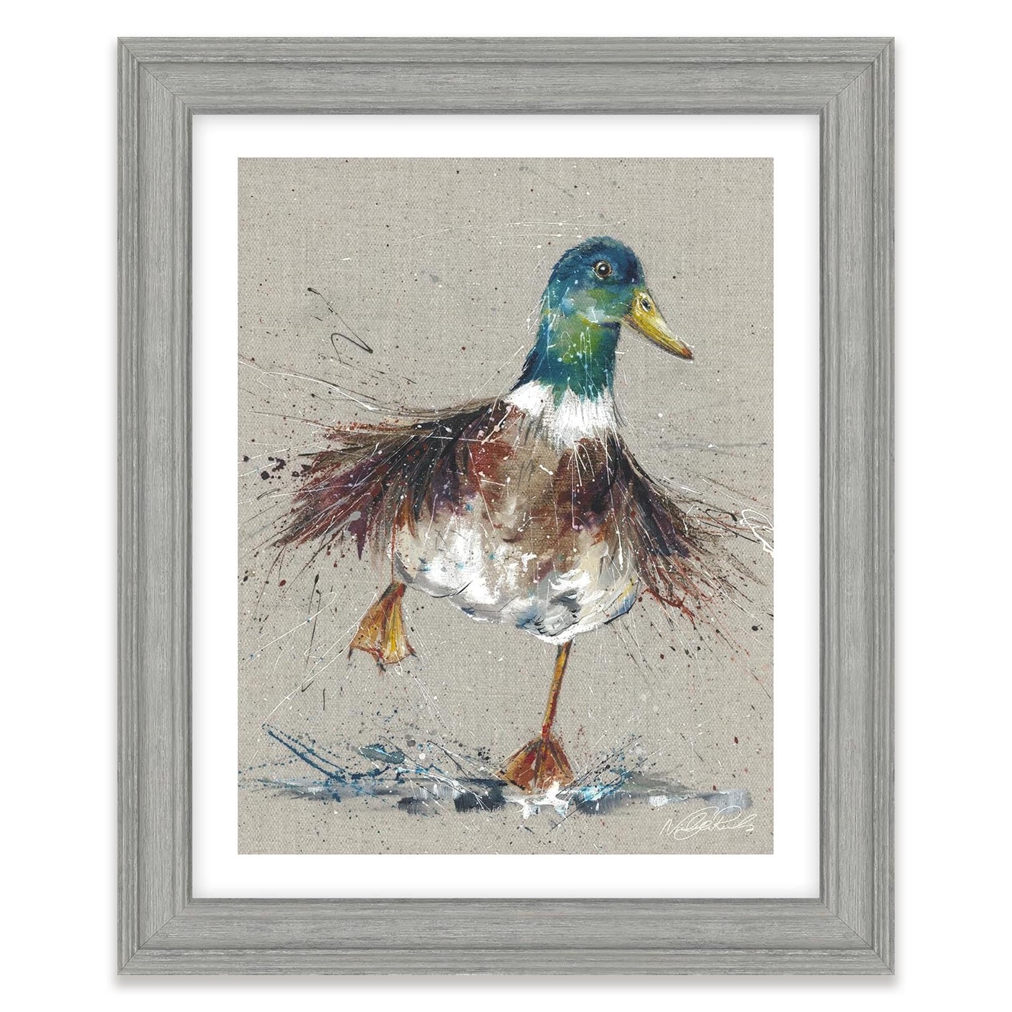 Artko Mallard Duck Framed Print Wall Art - 'Splish Splash' by Nicola Jane Rowles - Animal Themed Picture - Ready to Hang Home Decor - 35 x 29 cm