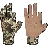 BASSDASH UPF 50+ Unisex Camo Hunting Gloves Fingerless Lightweight HG03 | Breathable Anti-Slip Fishing Photography Hiking Gloves for Early Season Warm Weather Men Women