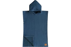 Jade&Kai Hooded Towel for Kids | Snaps into a Poncho | Organic Cotton Waffle | Lightweight and Absorbent | Bath, Beach, and Pool | Multiple Colors | (Large (6-10 Yrs), January Aqua)