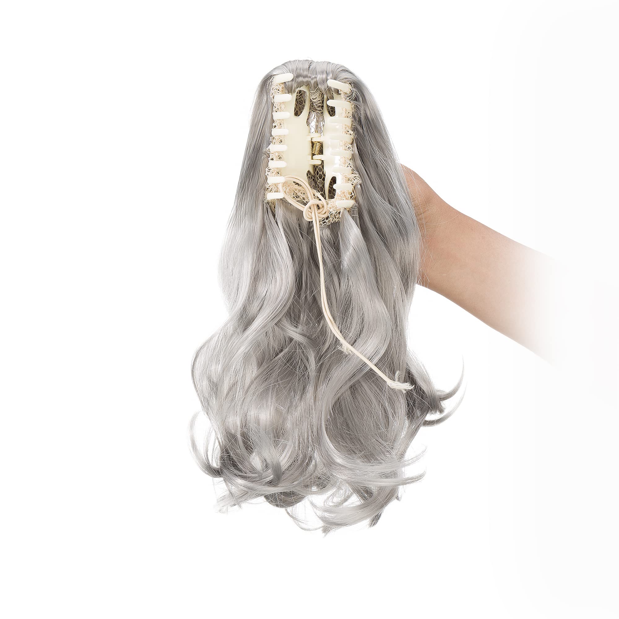 Cybelleza 12 inch Ponytail Hair Extension Curly Wavy Claw Jaw on Long Short Cute Pony Tails Clip in Hair Extensions Hairpieces Synthetic for Women (Dark Gray)