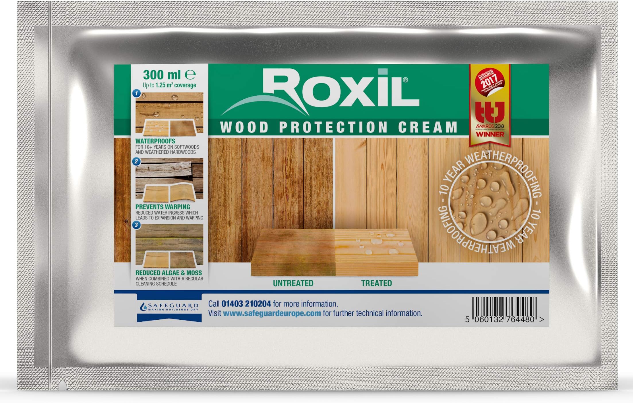 Roxil Wood Protection Cream - Instant Waterproofing Clear Treatment, Weatherproofs: Fences, Decking, Furniture, Sheds (300ml)