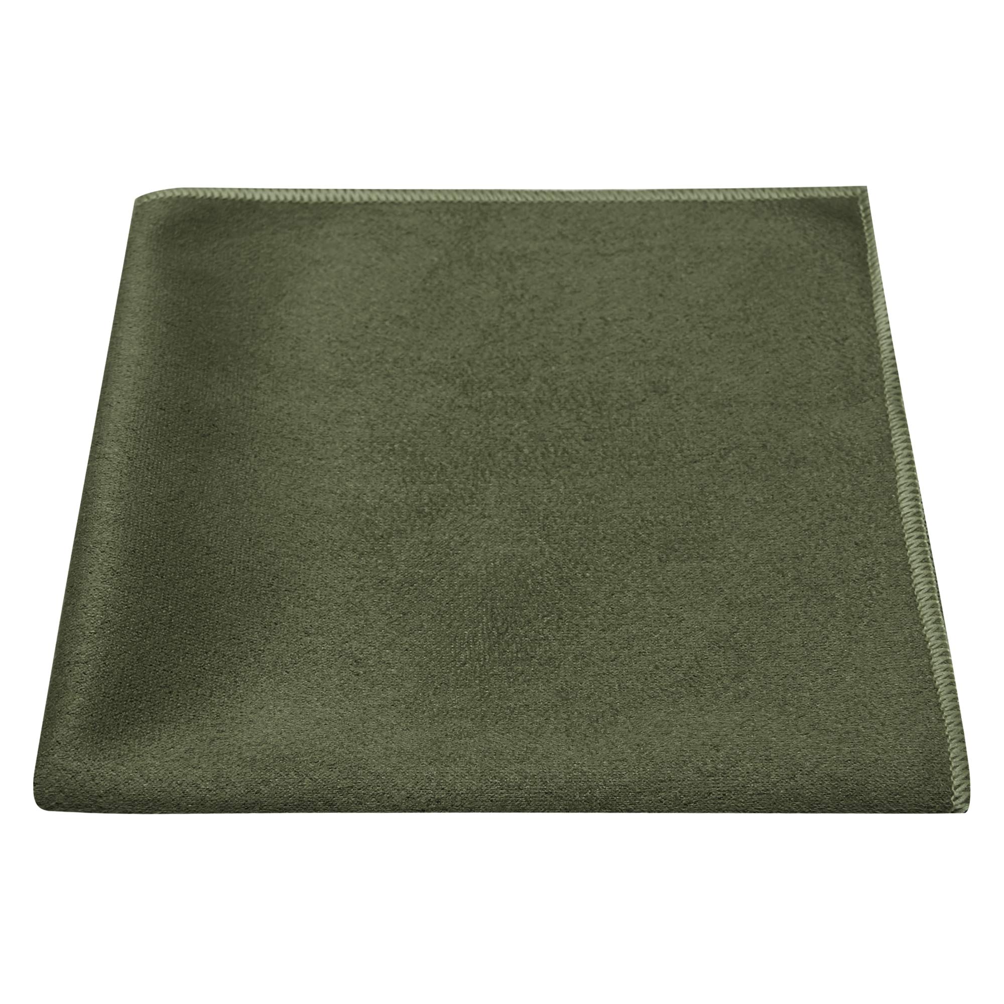 Photo 1 of King & Priory Luxury Dark Olive Green Suede Pocket Square, Handkerchief, Moleskin