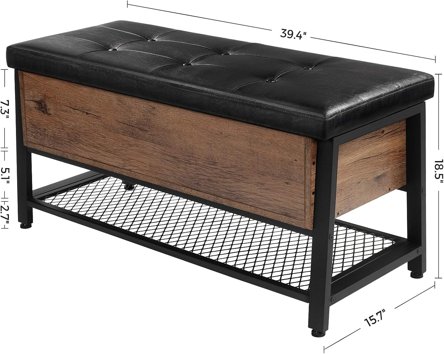 VASAGLE Industrial Storage Bench, Shoe Bench, Bed End Stool with Padded Seat and Metal Shelf, Storage Chest, Sturdy Steel Frame, Hallway, Living Room, Hazelnut Brown and Black ULSB047B03: Kitchen & Dining