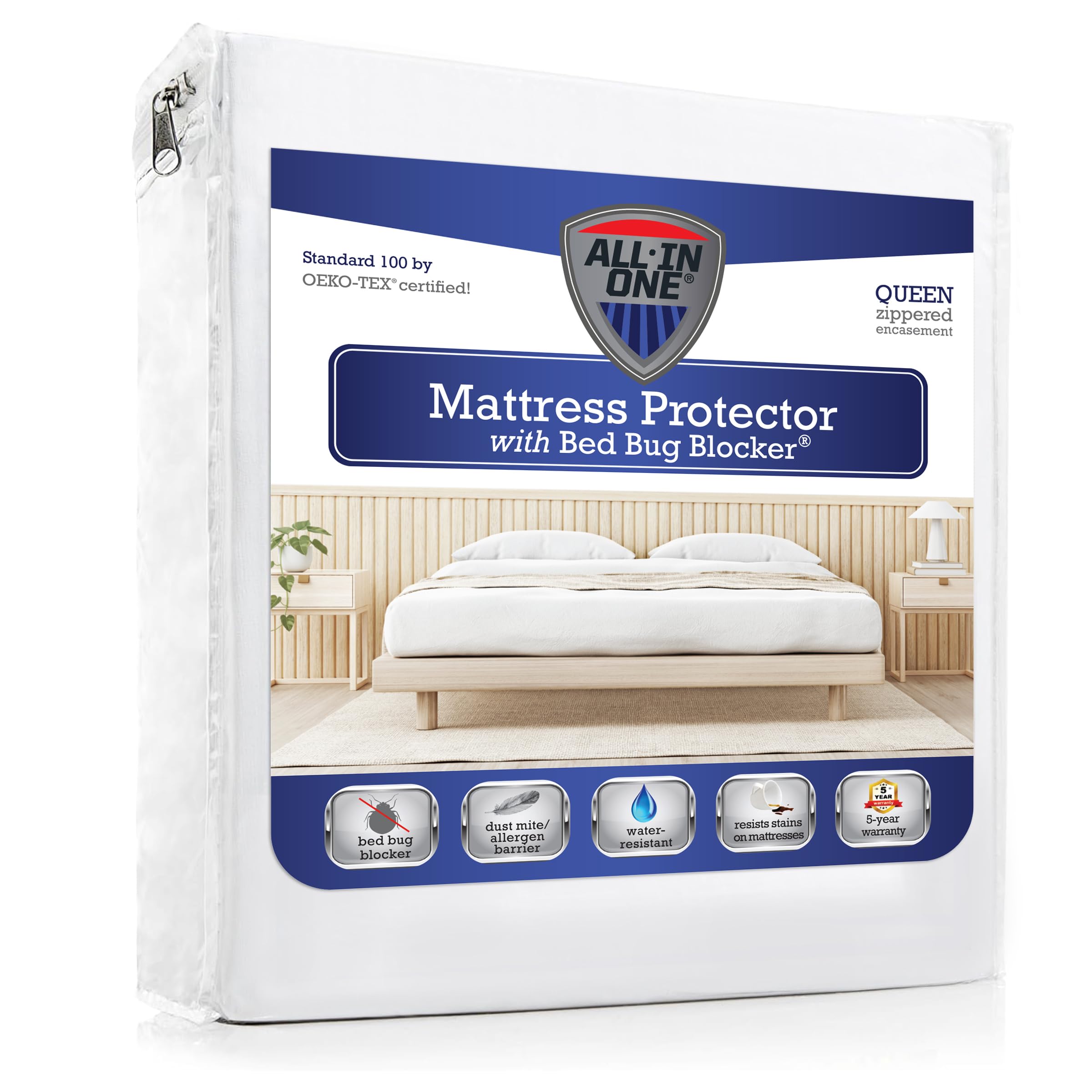Photo 1 of All-in-One Mattress Protector, Zippered Encasement, Water & Stain Resistant, Triple Seal Protection, Queen, White