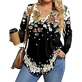 IN'VOLAND Womens Plus Size Long Sleeve Shirts Fall Tunic Top V-neck T-Shirt Button Up Dressy Casual Blouse 1X-5X