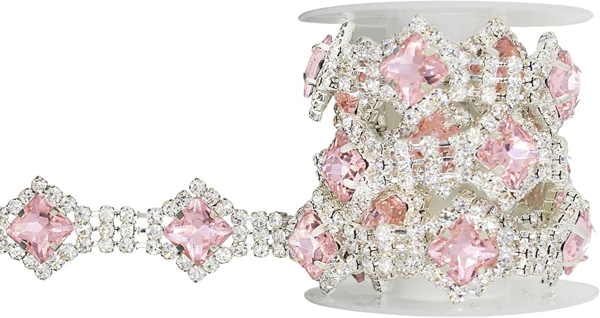 Shinytime 1 Yard Rhinestone Trim Close Chain Pink Diamond Crystal