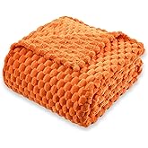 KORBLISS Super Soft Fleece King Size Blanket 90x102 Inches for Bed, Premium Silky with 3D Imitation Turtle Shell Jacquard Decorative Blankets, Lightweight and Cozy for Living Room.Orange