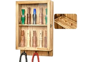 YDEPLVEO Duck Call and Lanyard Display Rack Holder, Wall Mount Wood Storage Case for 10 Calls and 3 Lanyards, Visible Whistle Stand Box for Home Hunting Decor