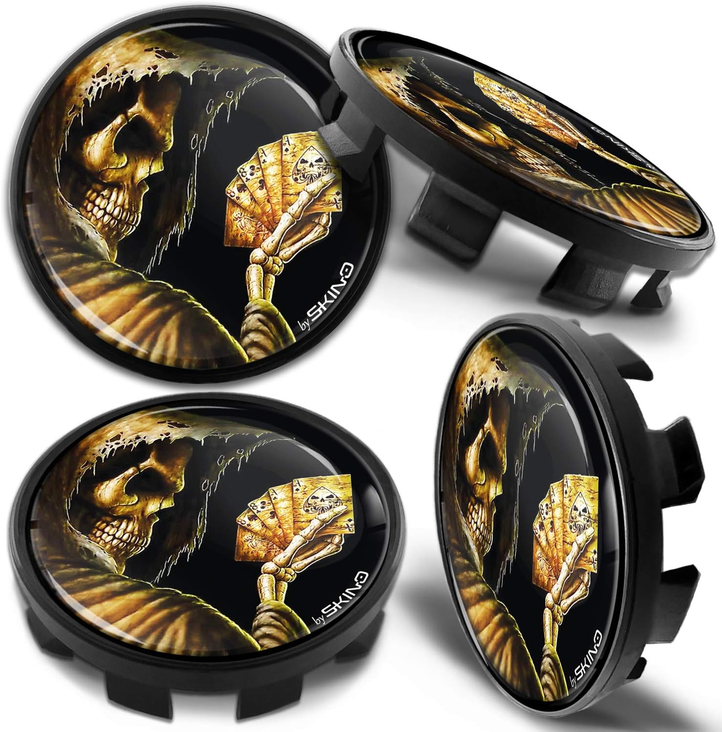 thumbnail image 2 of 4x Silicone Hub Cap Skull Stickers – 58mm Hub Lid Emblems By You.S 2 of 3
