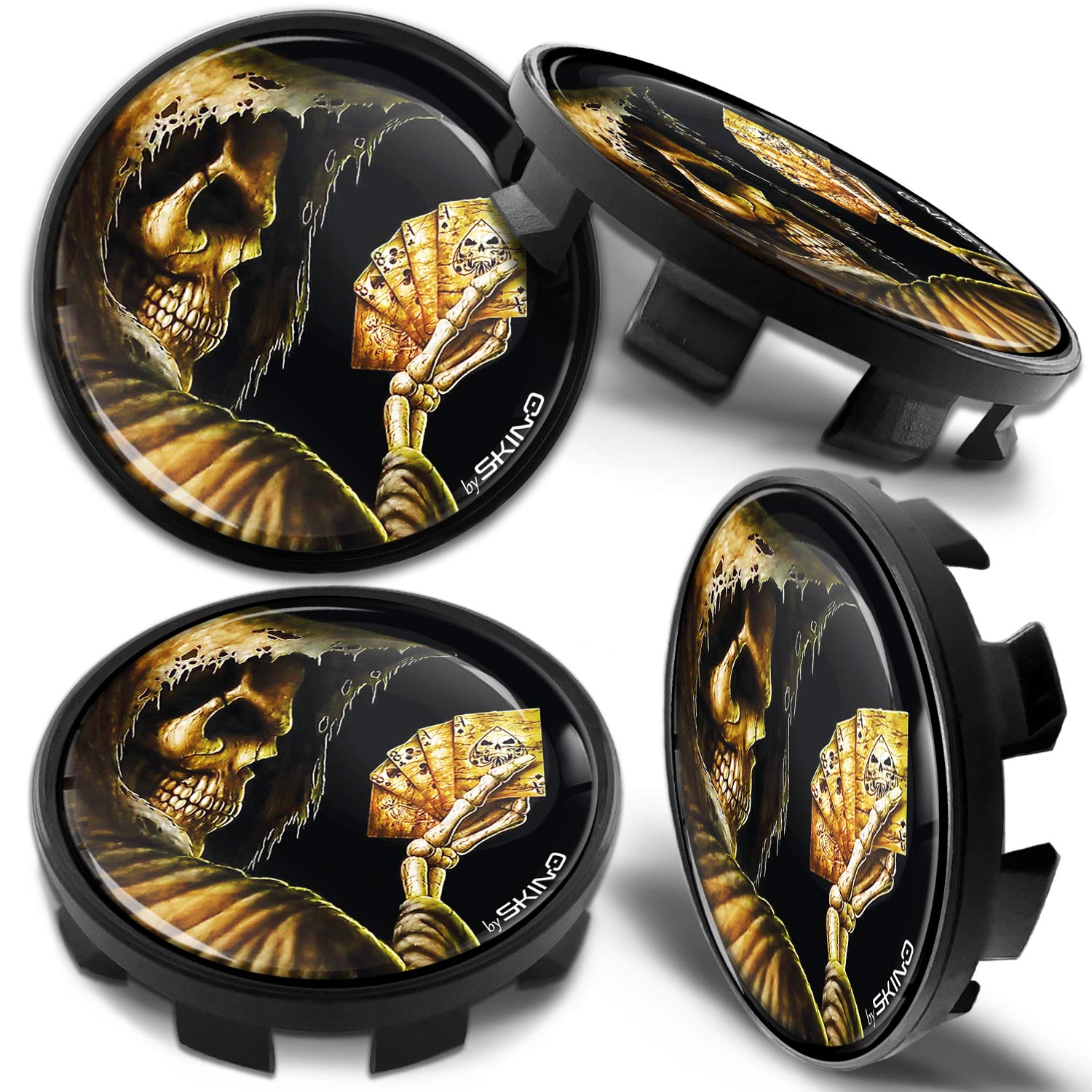 Biomar Labs 4 x 68mm Wheel Centre Alloy Hub Center Caps Compatible with BMW 36136783536 Hubcaps (Black Skull CB 34)