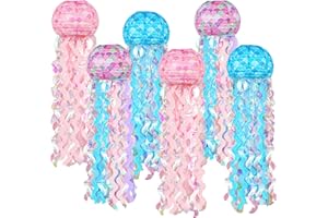 YOVIWEI 6Packs Mermaid Hanging Jellyfish Paper Lanterns Set, Pink Purple Blue Under the Sea Mermaid Party Decorations for Ocean Party Decorations Jellyfish Decor Girls Birthday Decors Baby Shower
