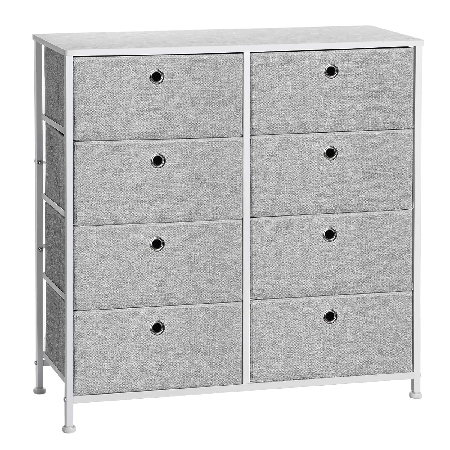 SONGMICS 4-Tier Storage Dresser with 8 Easy Pull Fabric Drawers and Wooden Tabletop for Closets, Nursery, Dorm Room, Light Gray and White ULTS24W -