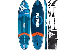 Flypark 10'8/11'x35'' Fishing&Family Stable Inflatable Paddle Boards, Extra Wide SUP Paddleboard Inflatable, 430lb/3 People, Stand Up Paddle Board for Adults, Camera Mount, Shoulder Strap, Rod Holder