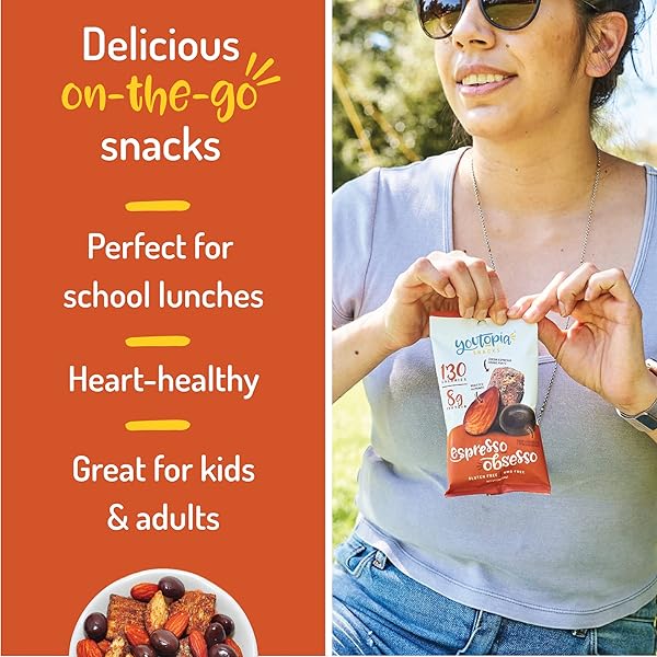YOUTOPIA HEALTHY OFFICE SNACK MIX, 130 CALORIES, LOW SUGAR, LOW CALORIE, GLUTEN FREE & GMO FREE, HEART HEALTHY SNACK, ESPRESSO OBSESSO TRAIL MIX, 1 OZ, PACK OF 10