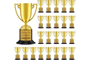 Highergo 24 Pcs Mini Trophies Awards Plastic Gold Trophy Cups Party Favors Adults Metal Trophy with Stickers for School Football Golf Sports Competition Staff Reward Appreciation Gifts