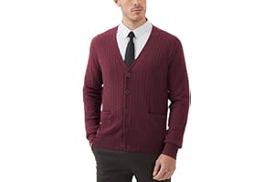 Kallspin Men's Cardigan Sweater Wool Blend Cable Knit V Neck Buttons Cardigan with Pockets