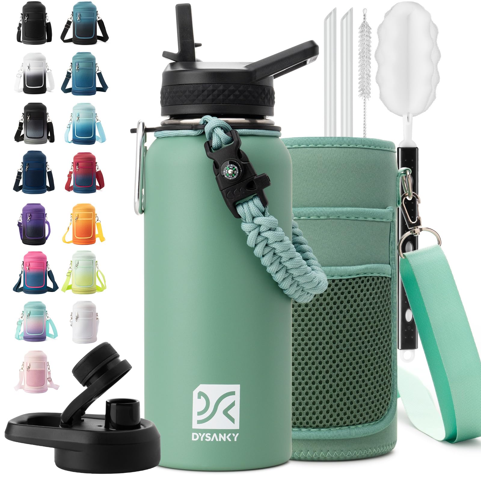 Photo 1 of DYSANKY Insulated Water Bottle | Thickened Stainless Steel Vacuum Metal | Portable Sports Water Jug for Gym and Hiking with Straw, Carrier Bag, Handle Strap | BPA-Free 32 oz