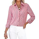 siliteelon Plaid Shirts for Women Gingham Top Button Down Long Sleeve Dress Shirts Cotton Casual Fitted Work Collared Blouse