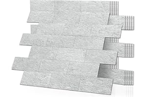 DEWOO 20-Sheet Grey Peel and Stick Wall Panels Tile Kitchen Backsplash Self Adhesive PVC Shiplap Paneling Faux Brick (13.5" x