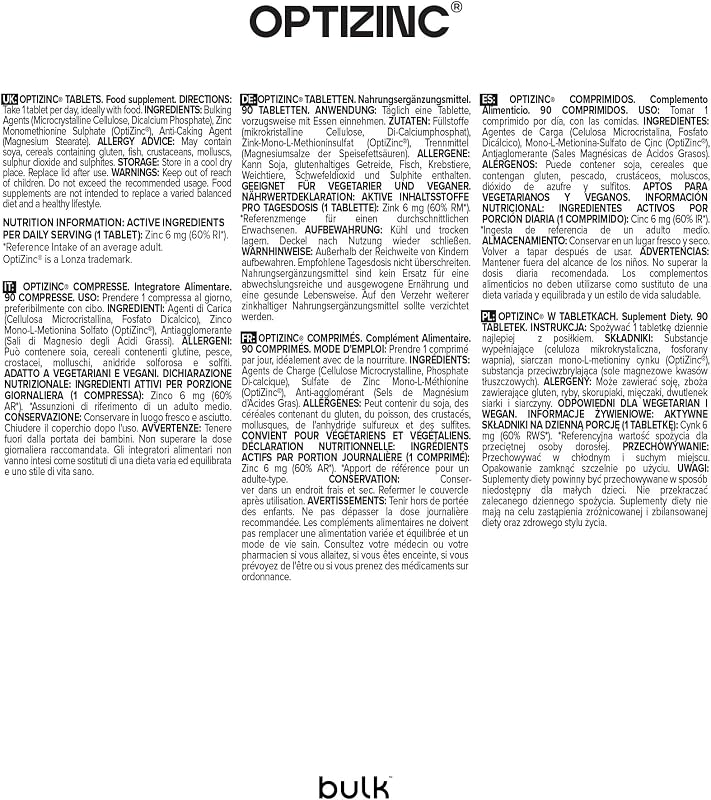 Comprimidos de OptiZinc, 30 mg