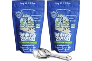 Fine Ground Celtic Sea Salt, 1/2 LB (Pack of 2) | Bundled with ONDAGO Stainless Steel Measuring Spoon Set | Vital Mineral Blend