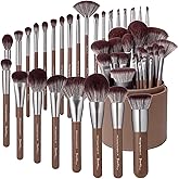 Bueart Design 26 Pcs Chocolate-colored Gift Makeup Brushes Set with Extra Large Holder,Elegant Make up Brushes for Foundation,Face Blending Powder, Contour, Highlight, Concealer, Eyeshadow