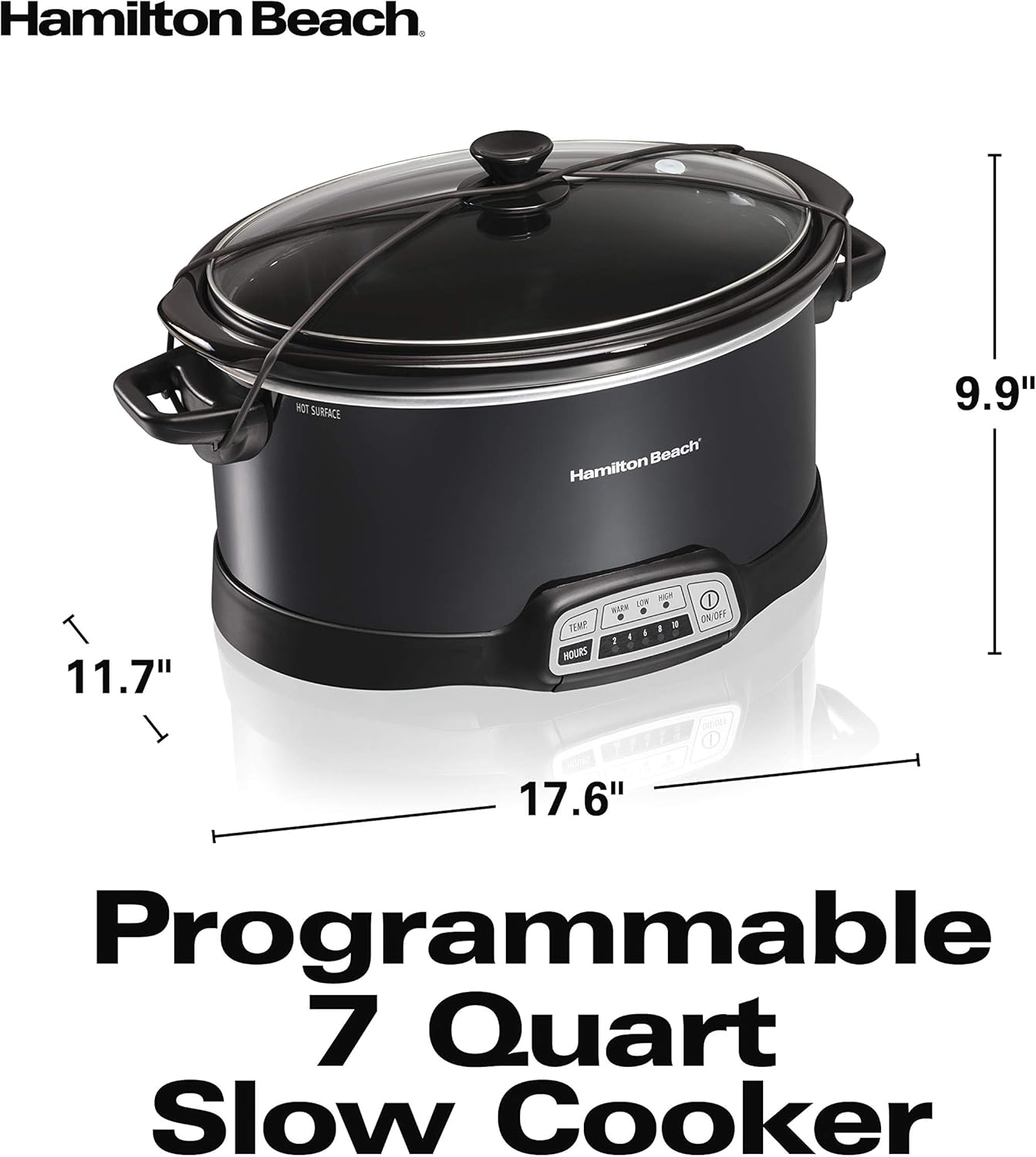 Hamilton Beach Portable 7-Quart Programmable Slow Cooker With Lid Latch Strap for Easy Transport, Dishwasher-Safe Crock, Black (33474): Kitchen & Dining
