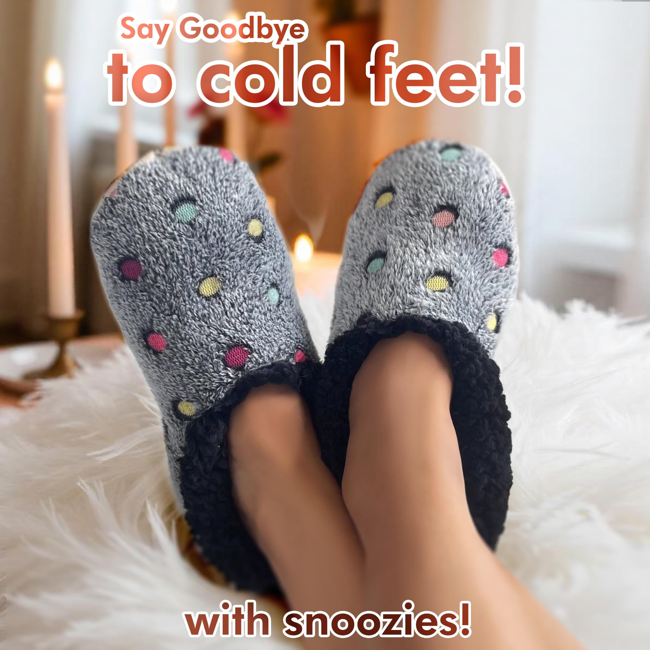 Snoozies Women's Lotsa Dots Slipper Socks, Black, Medium - Cozy Sherpa Fleece Slipper for Women