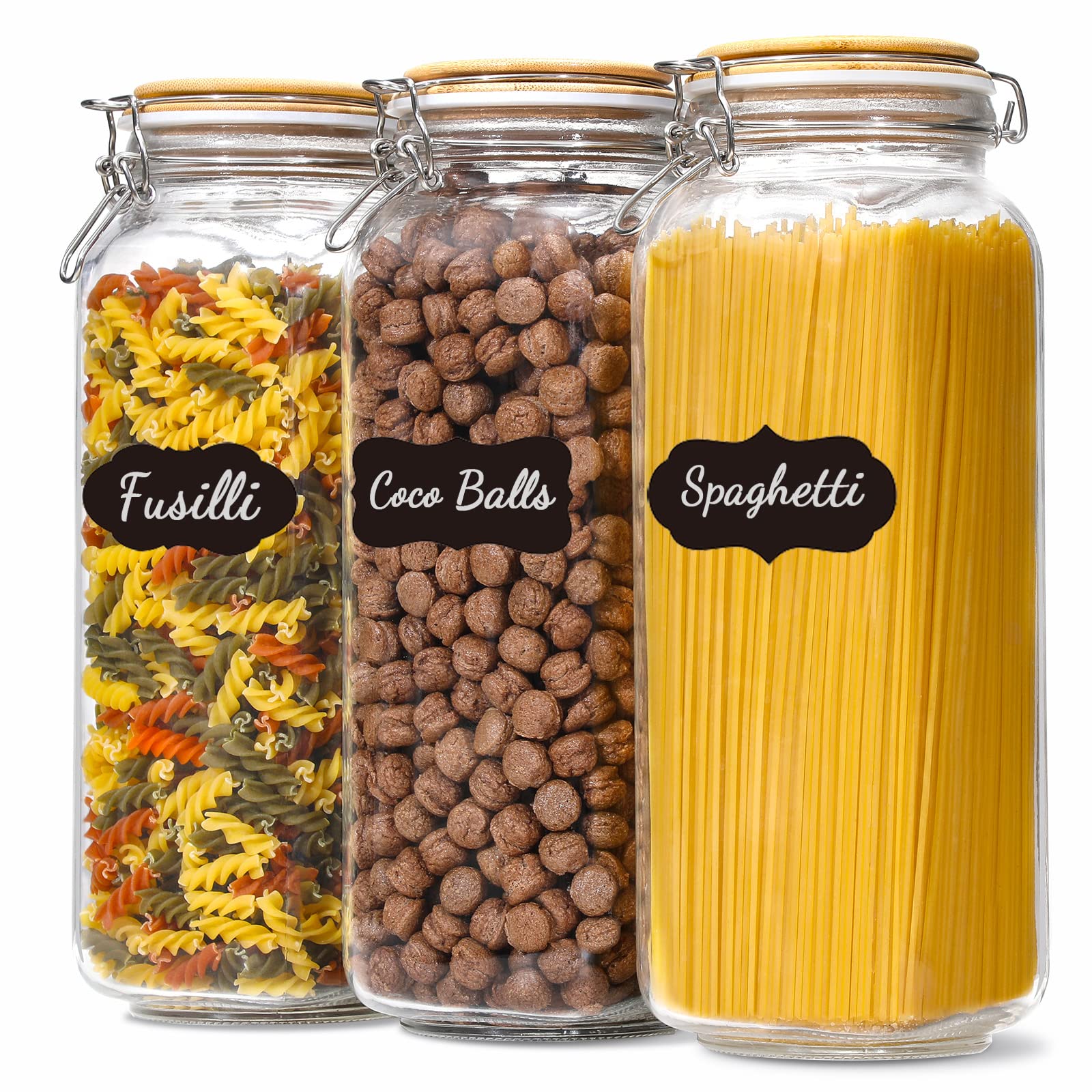 Photo 1 of [ Taller ] 92oz Glass Jars with Airtight Lid, Large Glass Food Storage Jars, 3 Pack Wide Mouth Airtight Glass Jars for Kitchen Pantry Spaghetti, Square Mason Jars with Labels