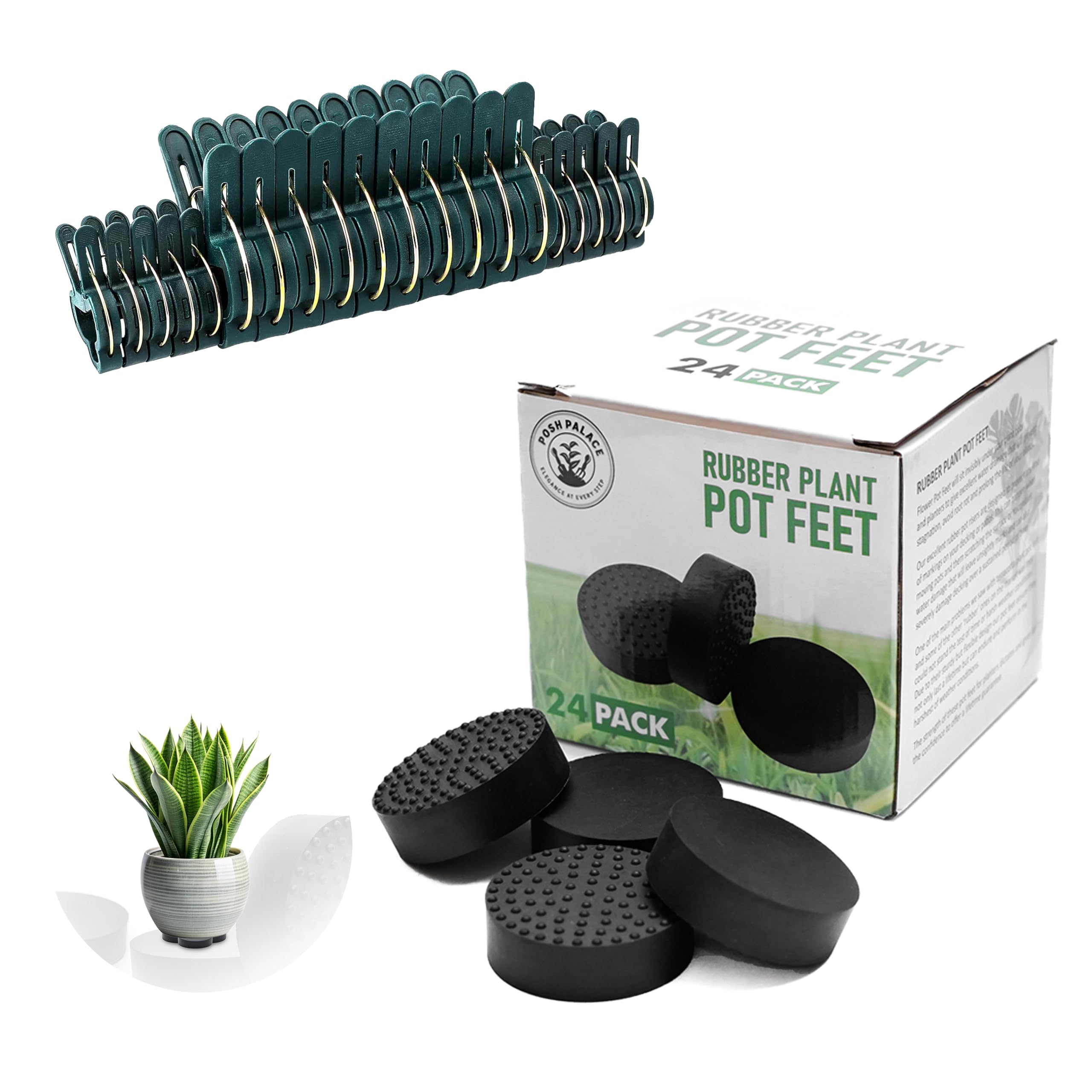 Posh Palace Invisible Pot feet for Outdoor Plant Pots Indoor and Flowers Solid Rubber Pot risers with Enhanced Non-Slip Surface Grip | 24 Pack of Plant Clips |20Pcs.