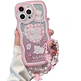 XAMMUE Compatible with iPhone 13 Pro max case,Cute Wavy Edge Shell,Kawaii Kitty cat Love Heart,Bow Cherry,Cake Pattern with Cute Bracelet,eco-Friendly and Durable TPU Material for Women and Girls