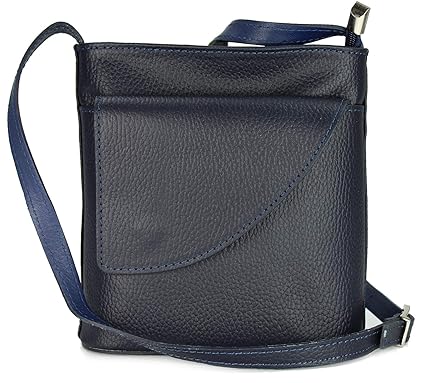 Belli ital. Ledertasche Damen Umhängetasche Handtasche Schultertasche mit zusätzlichem Klappfach - 18,5x18,5x7cm (B x H x T)