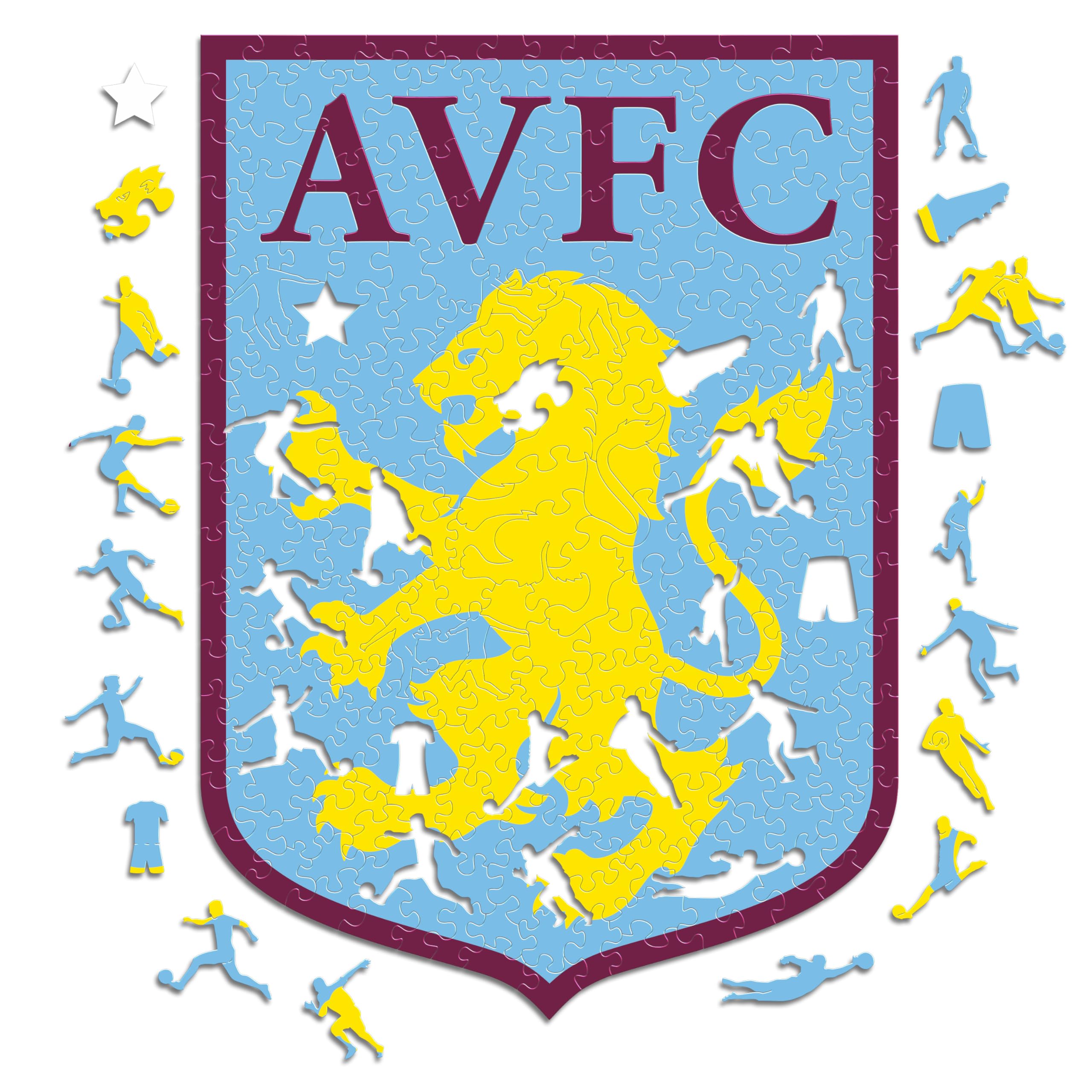 Iconic Puzzles, Aston Villa Crest, 100% eco-sustainable wooden puzzle with official license, size L, 500 pieces