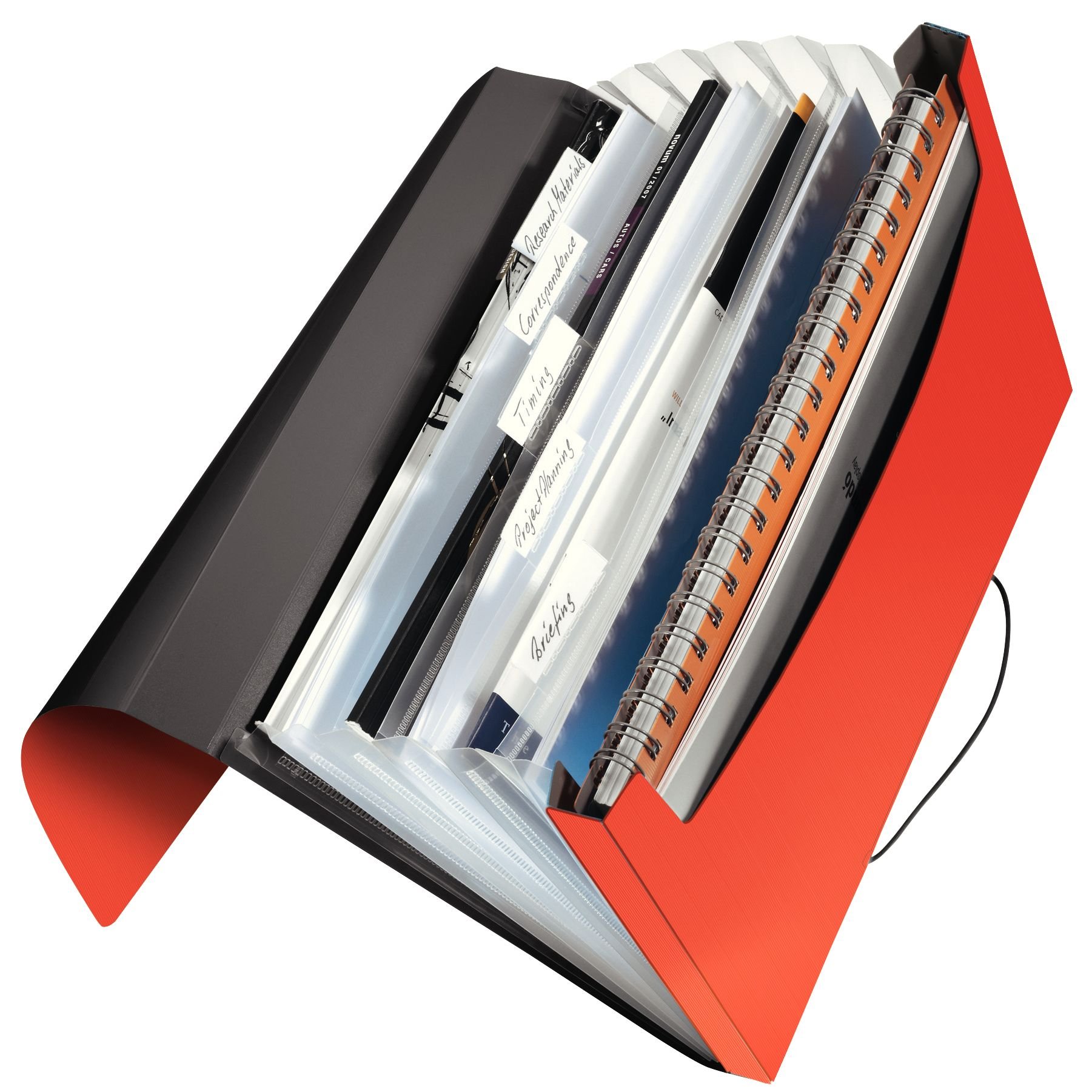 Leitz A4 Project File with 5 Expanding Compartments, Elastic Band Fastener, Red, Bebop Range, 45790025 — image 1