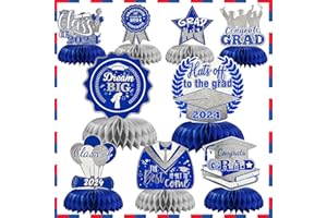AWRMOO 2024 Graduation decorations party centerpieces Class of 2024, 9pcs Graduation decoration party table Honeycomb Centerpieces decor Congrats Grad Party Supplies(Blue)