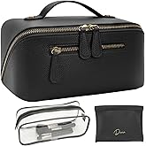 Divvia Travel Makeup Bag 3 Pcs Set, Waterproof Vegan Leather Toiletry Bag Organizer with Compartments & Handle, Cosmetic Bags for Women, Portable Travel Essentials Pouch(Upgraded black, 3L)